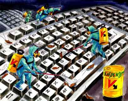 Человечки чистят клавиатуру от вирусов